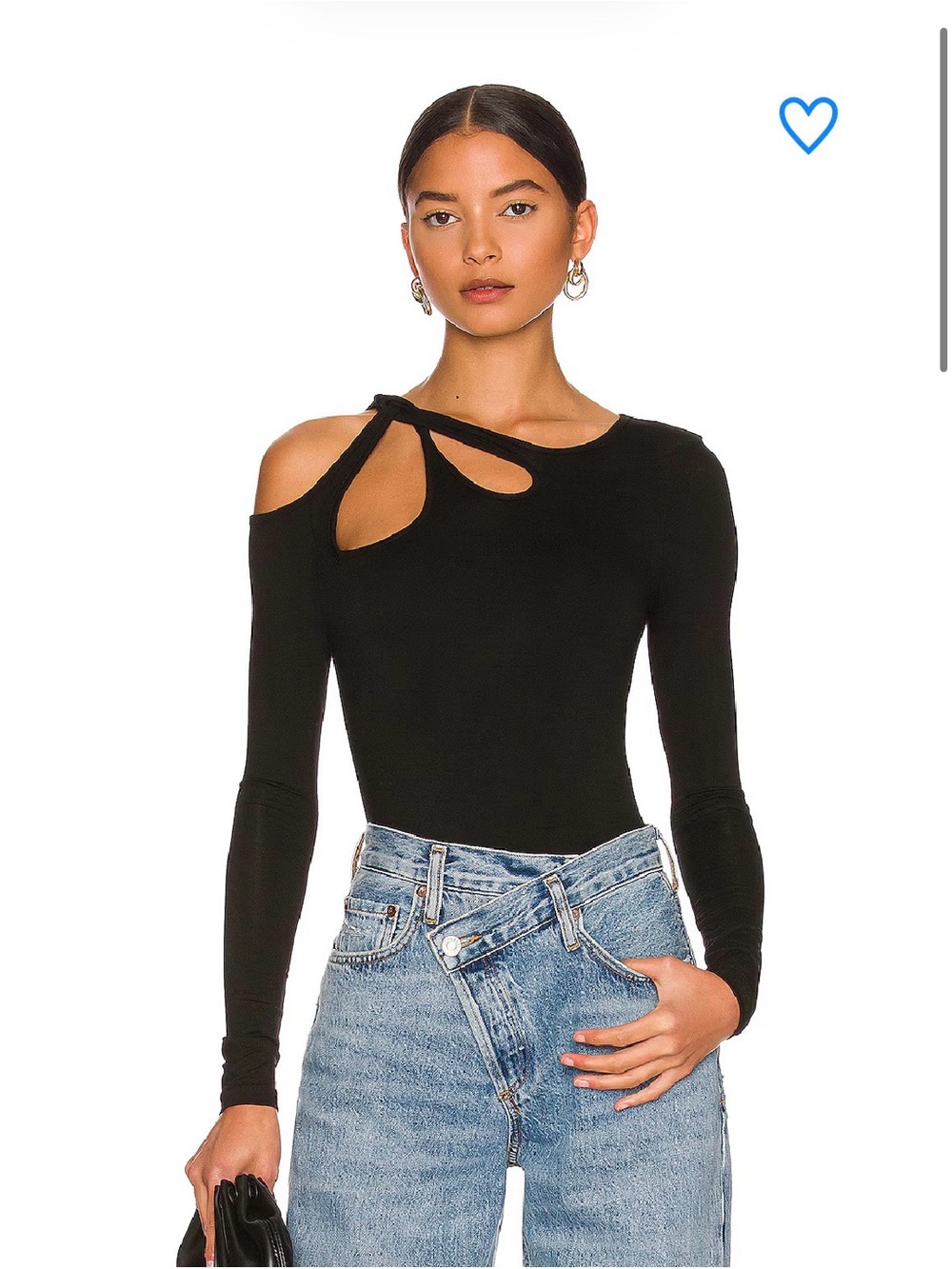 superdown Black One-Shoulder Cutout Long Sleeve Top